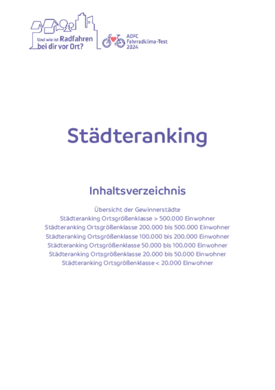 ADFC Fahrradklima-Test 2024 - Städteranking im Überblick